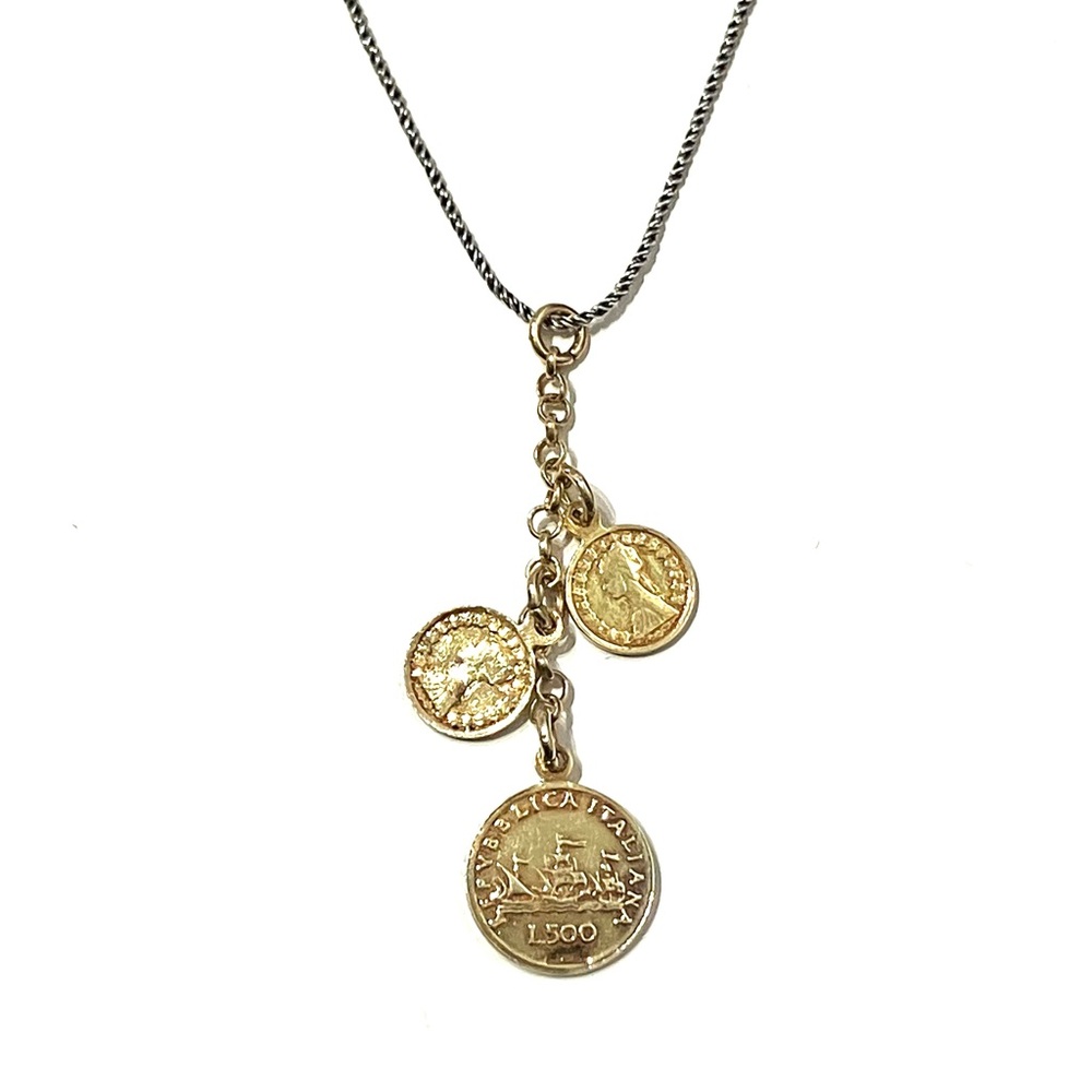 Italian Gold Coins Sterling Silver Pendant Necklace 17”